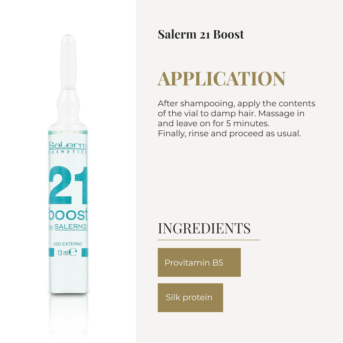 SALERM applying ampoule to damp hair demonstrating easy distribution