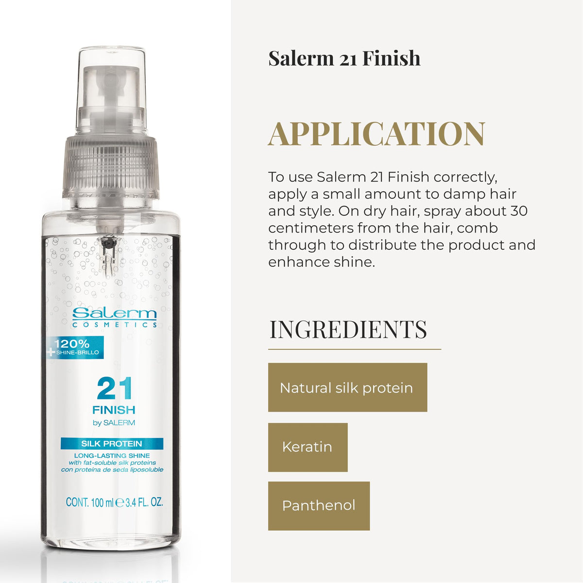 SALERM hair strand detail showing smoother, shinier texture after use