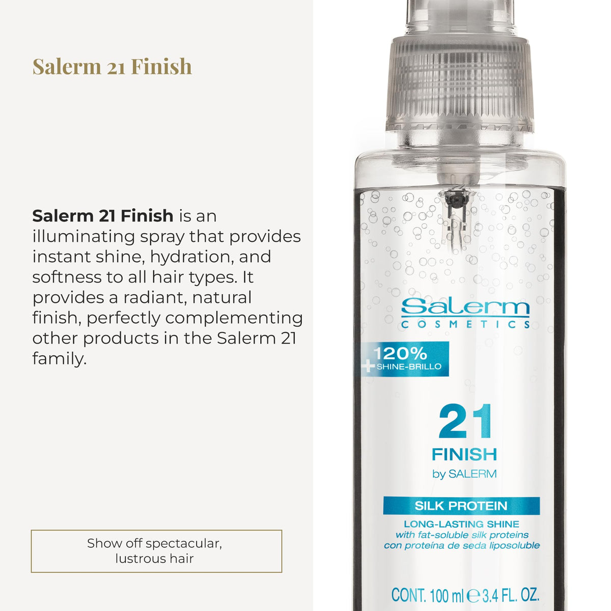 SALERM mist spraying onto hair to add instant shine and hydration