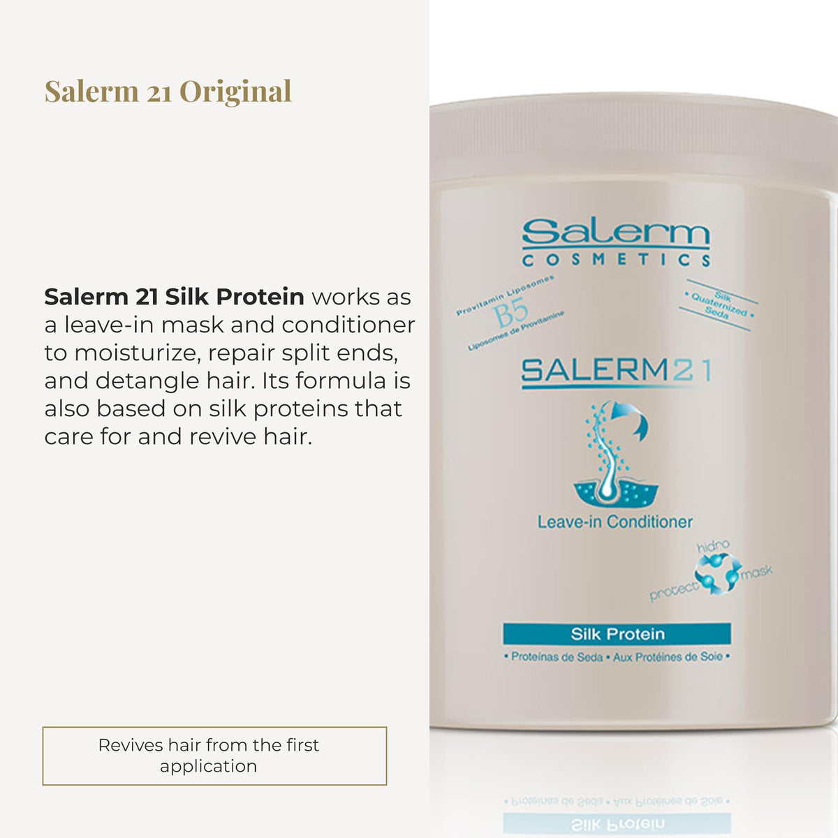 SALERM 21 pump and label close-up showing directions and silk protein