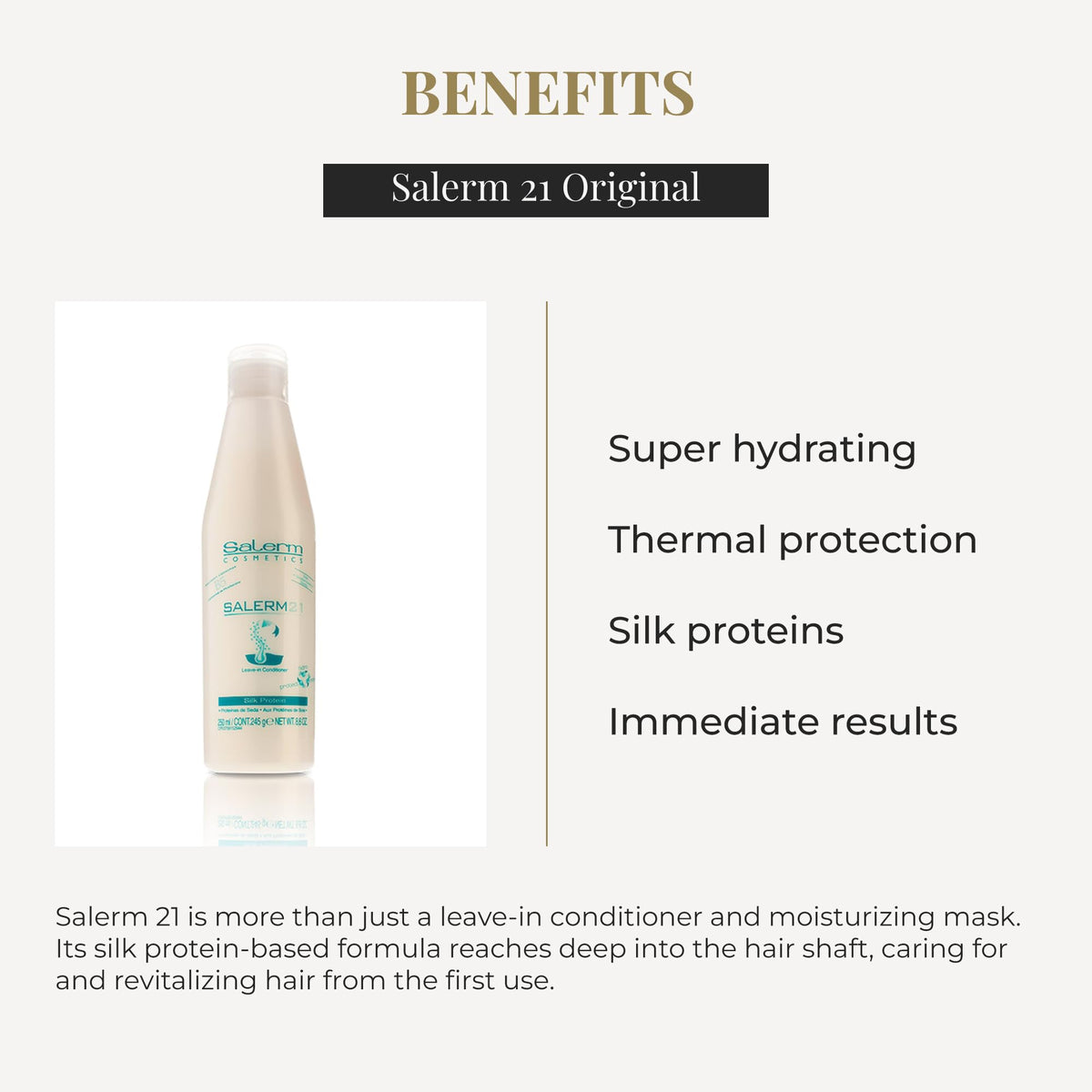 SALERM silk-protein texture drop close-up showing smooth consistency and hydration