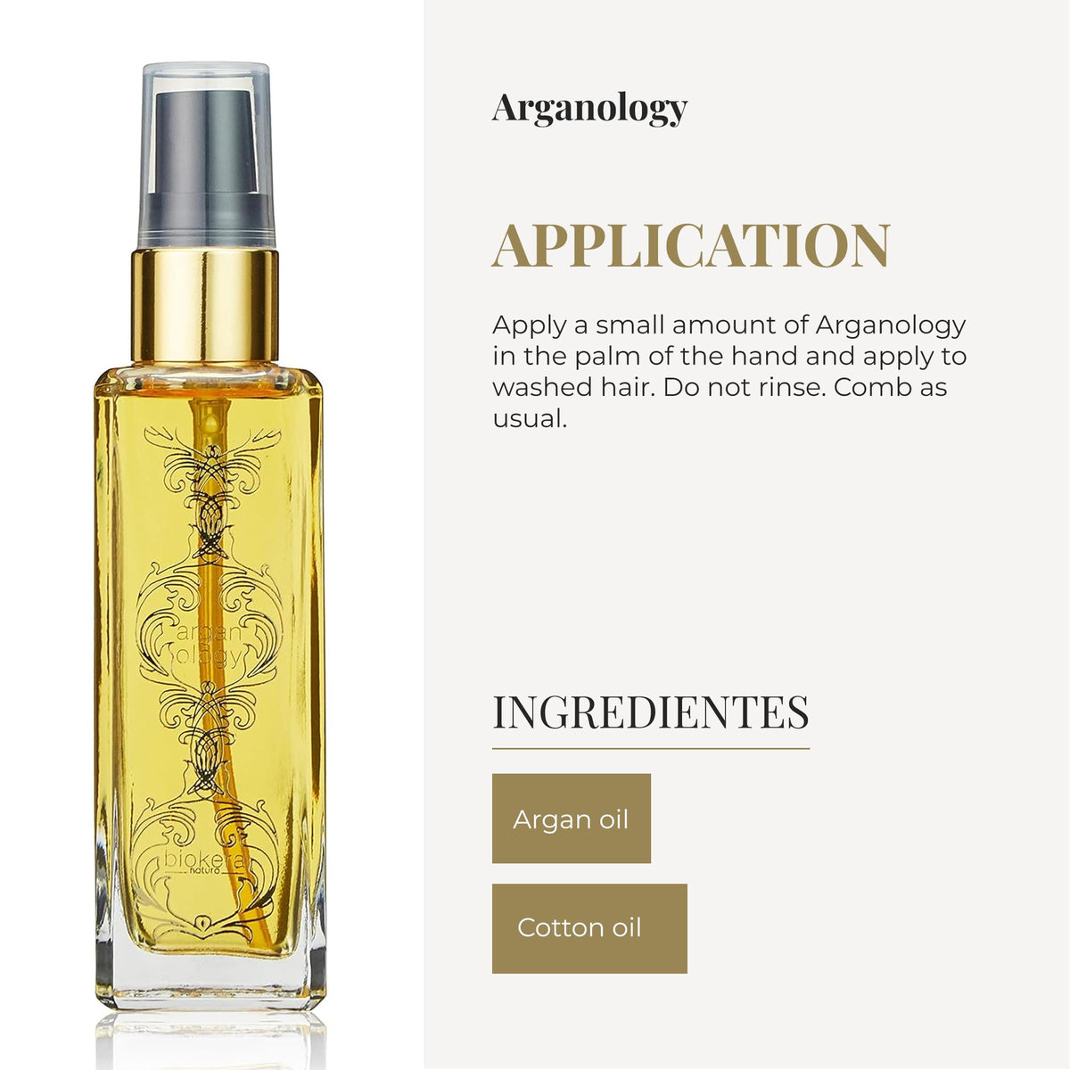 SALERM Arganology applied to damp hair mid-lengths, improves softness and manageability