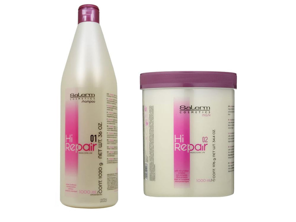 SALERM Hi Repair combo front view showing both 1000 ml bottles and restorative benefit