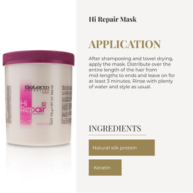 SALERM Hi Repair Mask distributed on damp hair showing smooth coverage and conditioning benefit