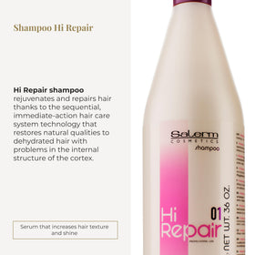SALERM Hi Repair shampoo pump and cap detail for easy salon dispensing benefit