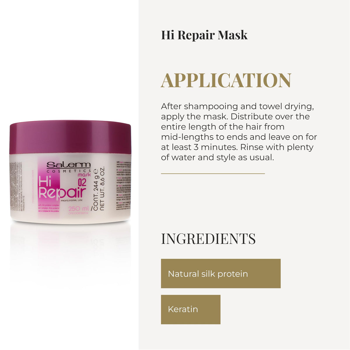 SALERM ingredient label detail showing targeted conditioning ingredient