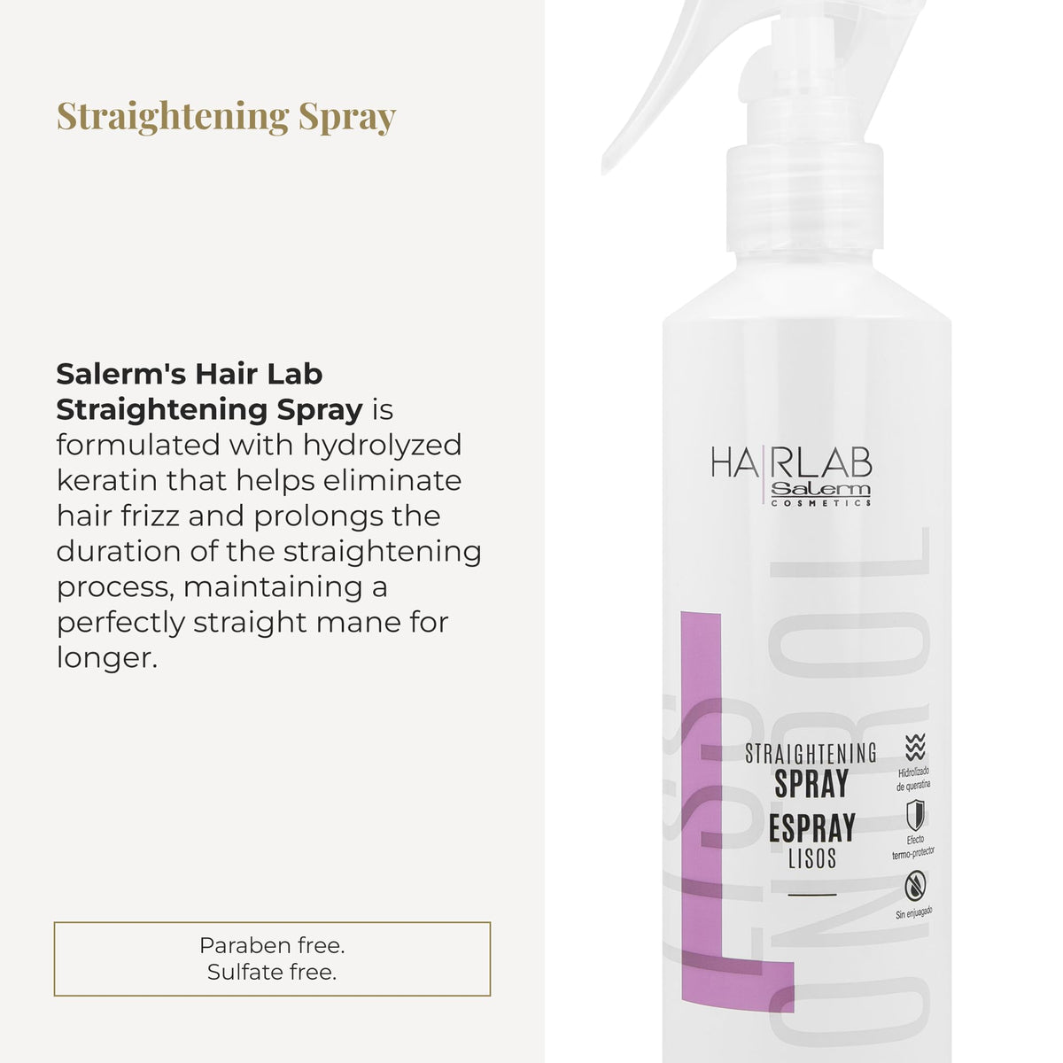 SALERM nozzle close-up demonstrating easy spray delivery for even heat protection