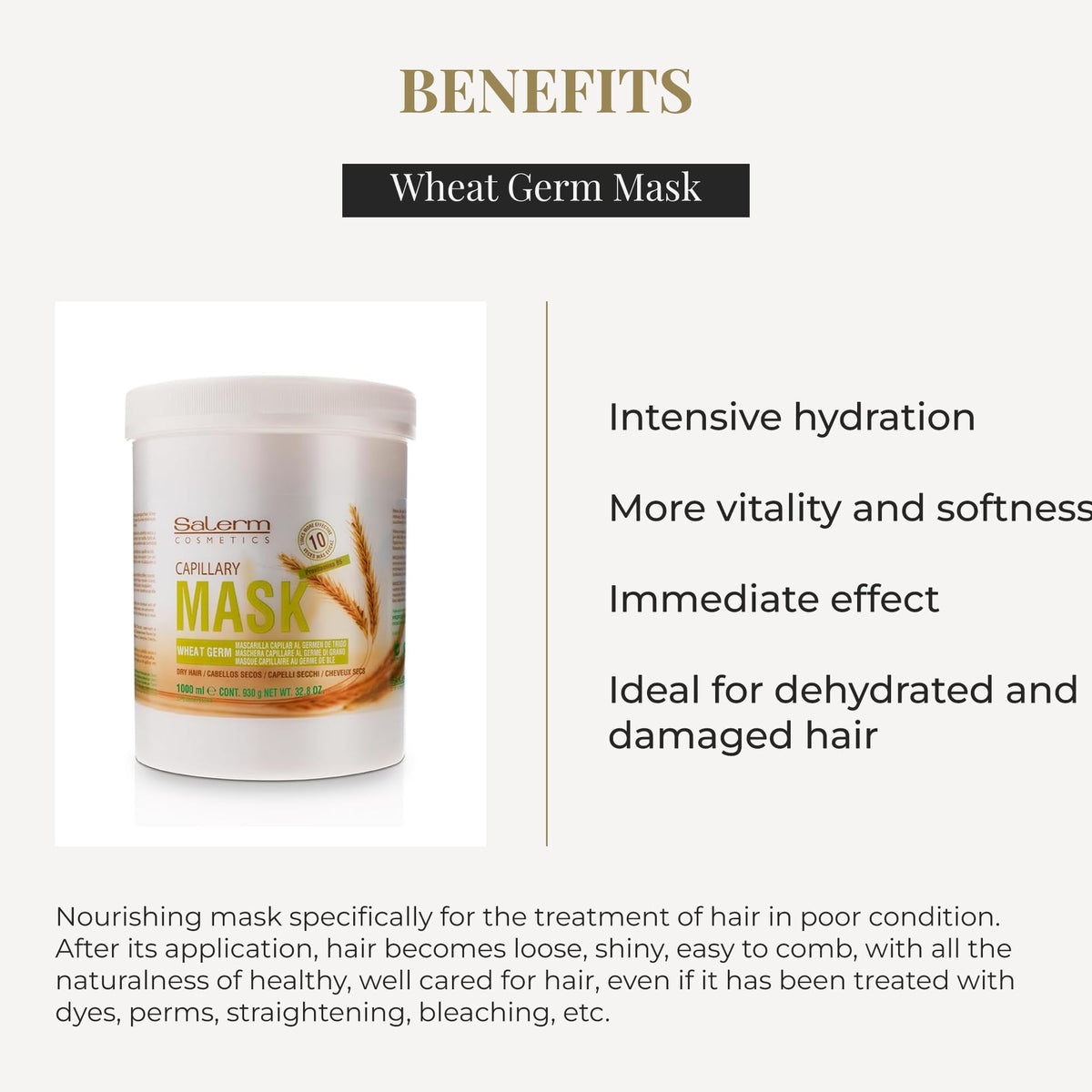 SALERM mask applied on hair mid-lengths demonstrating improved softness