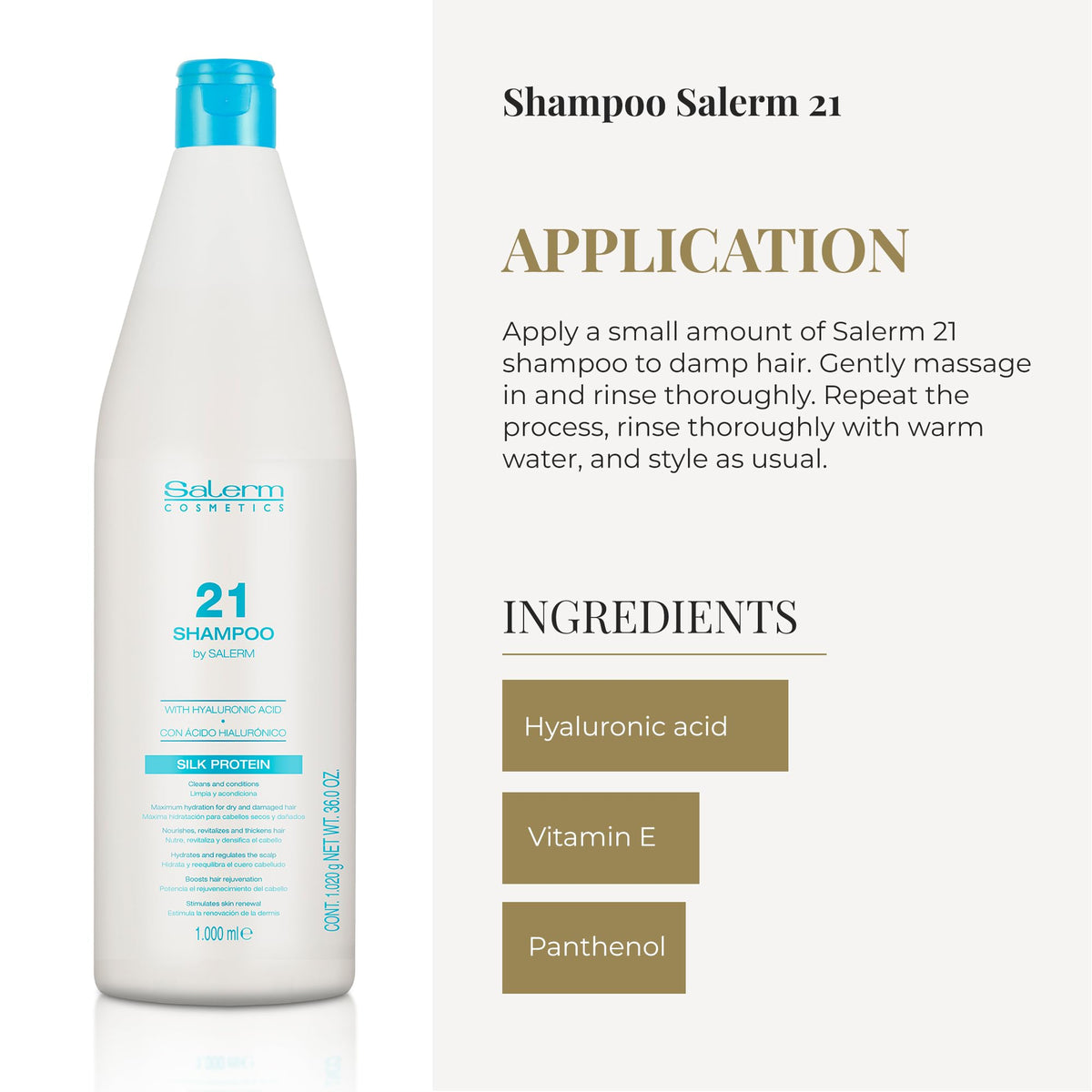 SALERM shampoo in hand demonstrating gentle application benefit