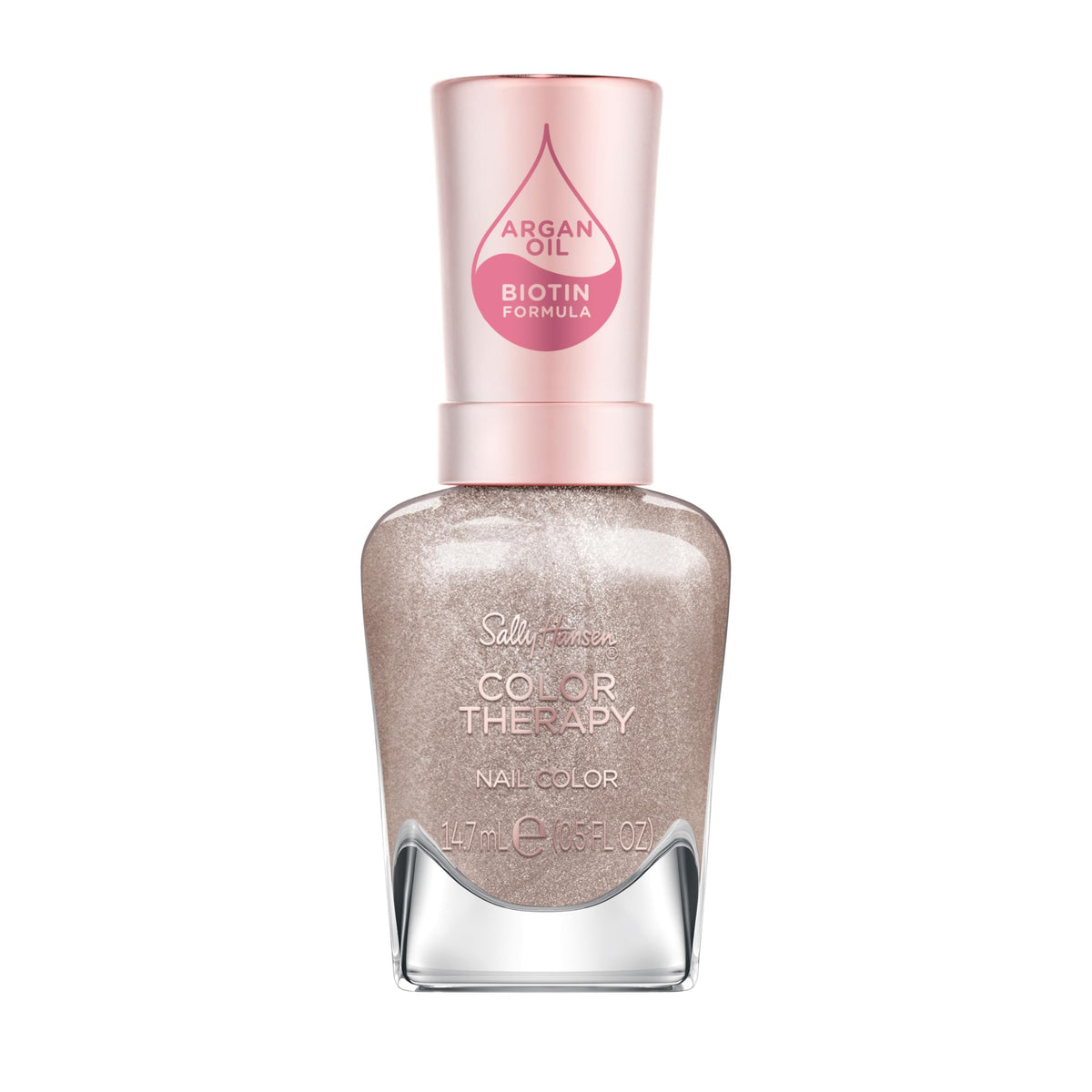 Sally Hansen bottle front view showing khaki beige shade and glossy finish