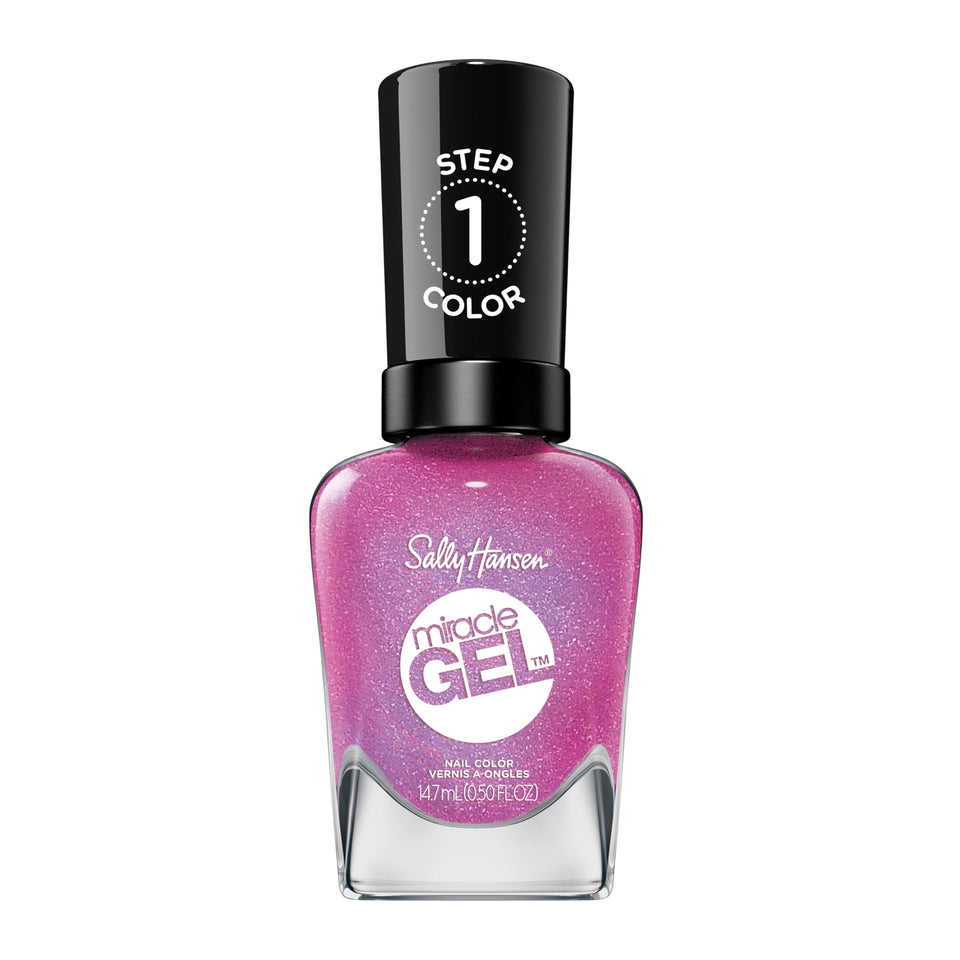 Sally Hansen bottle front view showing vibrant fuchsia color and gloss benefit