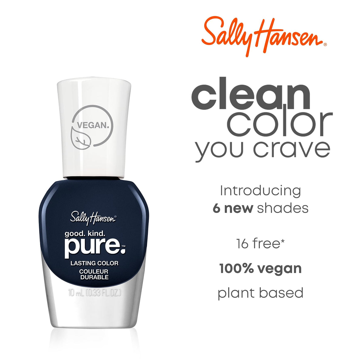 Sally Hansen bottle label close-up highlighting 16-free vegan formula