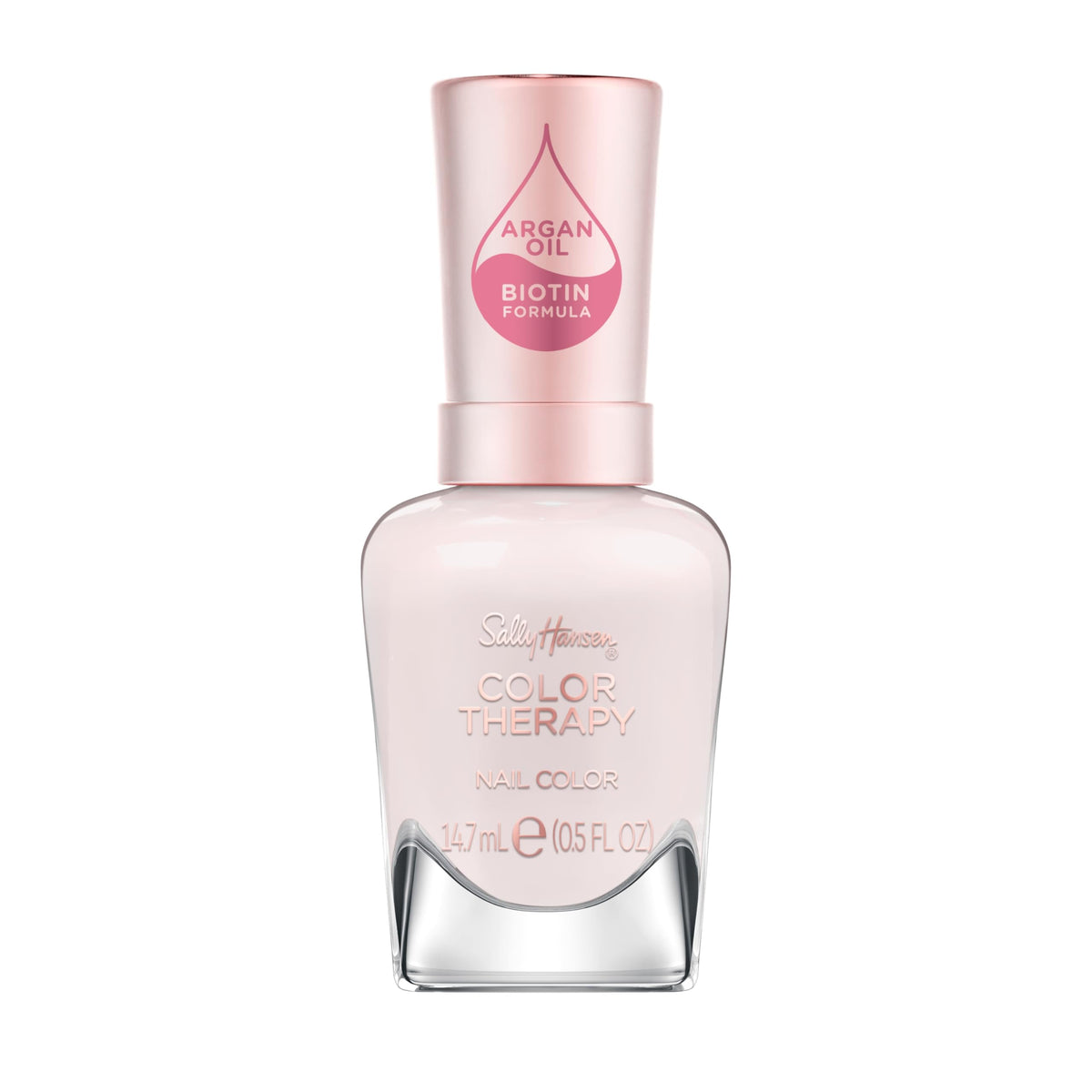 Sally Hansen bottle front view showing light pink shade and glossy finish