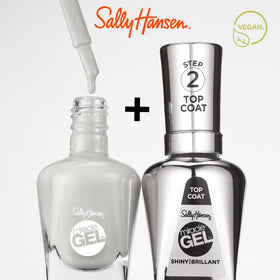 Sally Hansen bottle beside a coin showing size and convenient at-home use