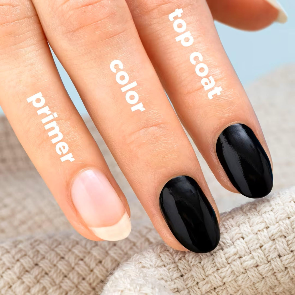 Sally Hansen swatch on manicured nails displaying even opacity and long wear