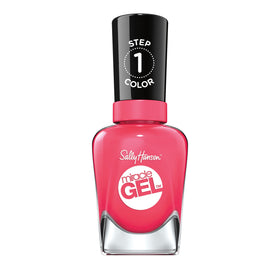 Sally Hansen bottle front view showing electric pop hot-pink shade and glossy finish