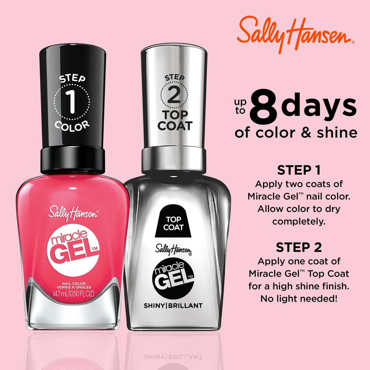 Open brush dragging Sally Hansen color demonstrating smooth application and full coverage
