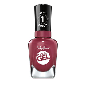 Sally Hansen front packaging showing berry-red bottle and glossy finish benefit