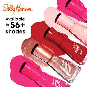 Sally Hansen bottle next to coin for scale highlighting compact travel-friendly size