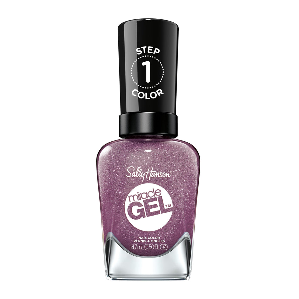 Sally Hansen Metro Midnight bottle front view showing rich purple shade and glossy benefit