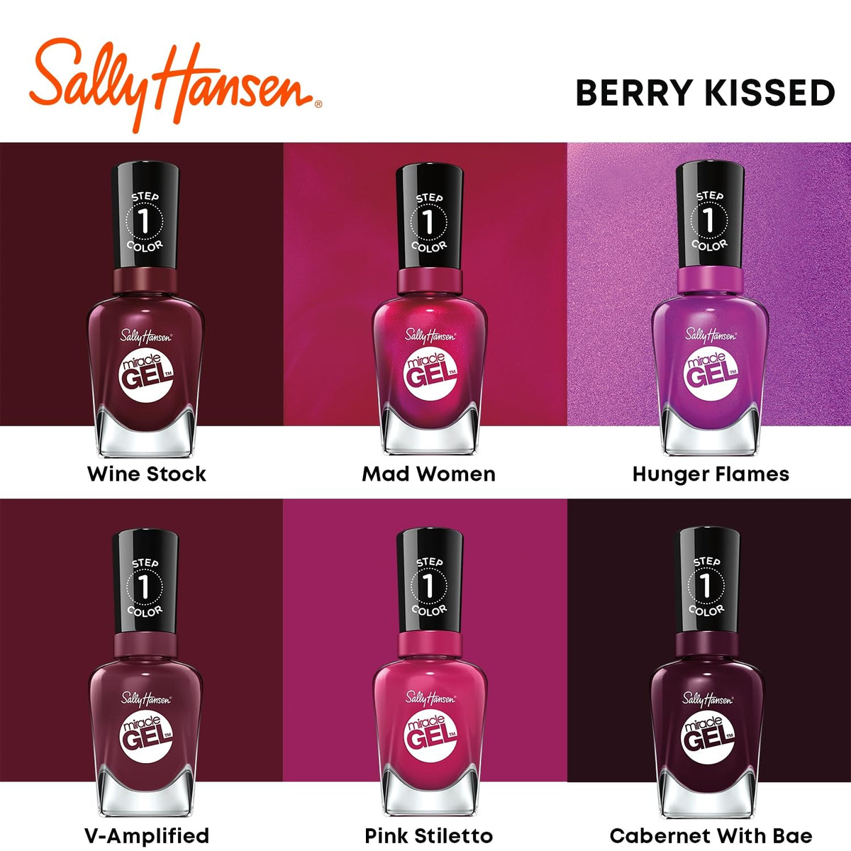 Sally Hansen color bottle paired with Miracle Gel Top Coat for lasting shine