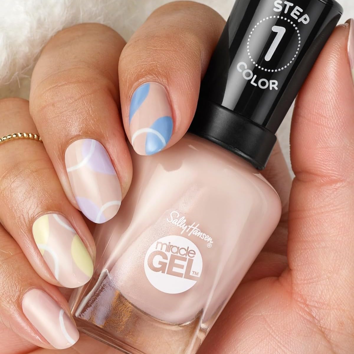 Sally Hansen Miracle Gel bottle label detail showing two-step system benefits