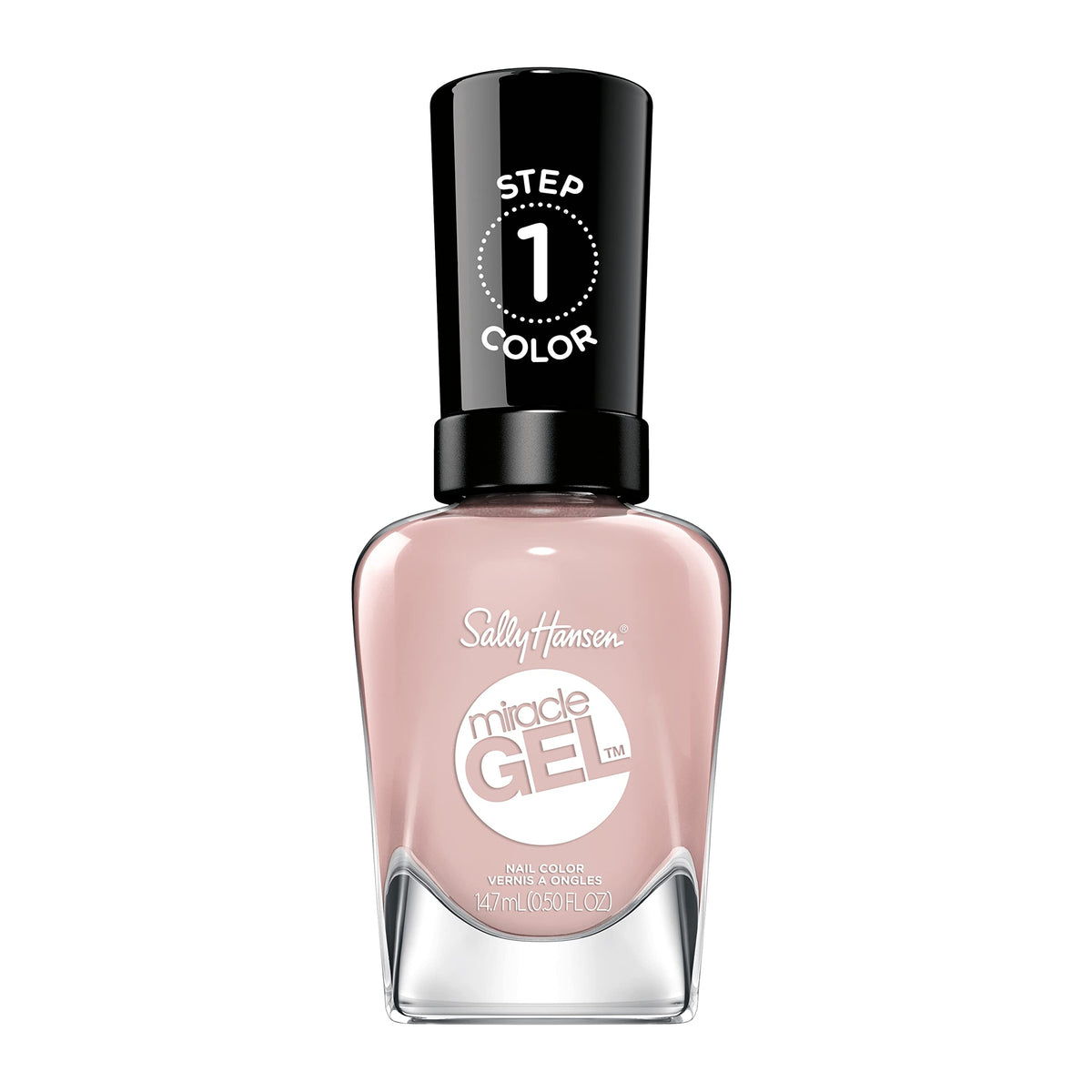 Sally Hansen Miracle Gel front bottle showing nude-pink shade and glossy finish