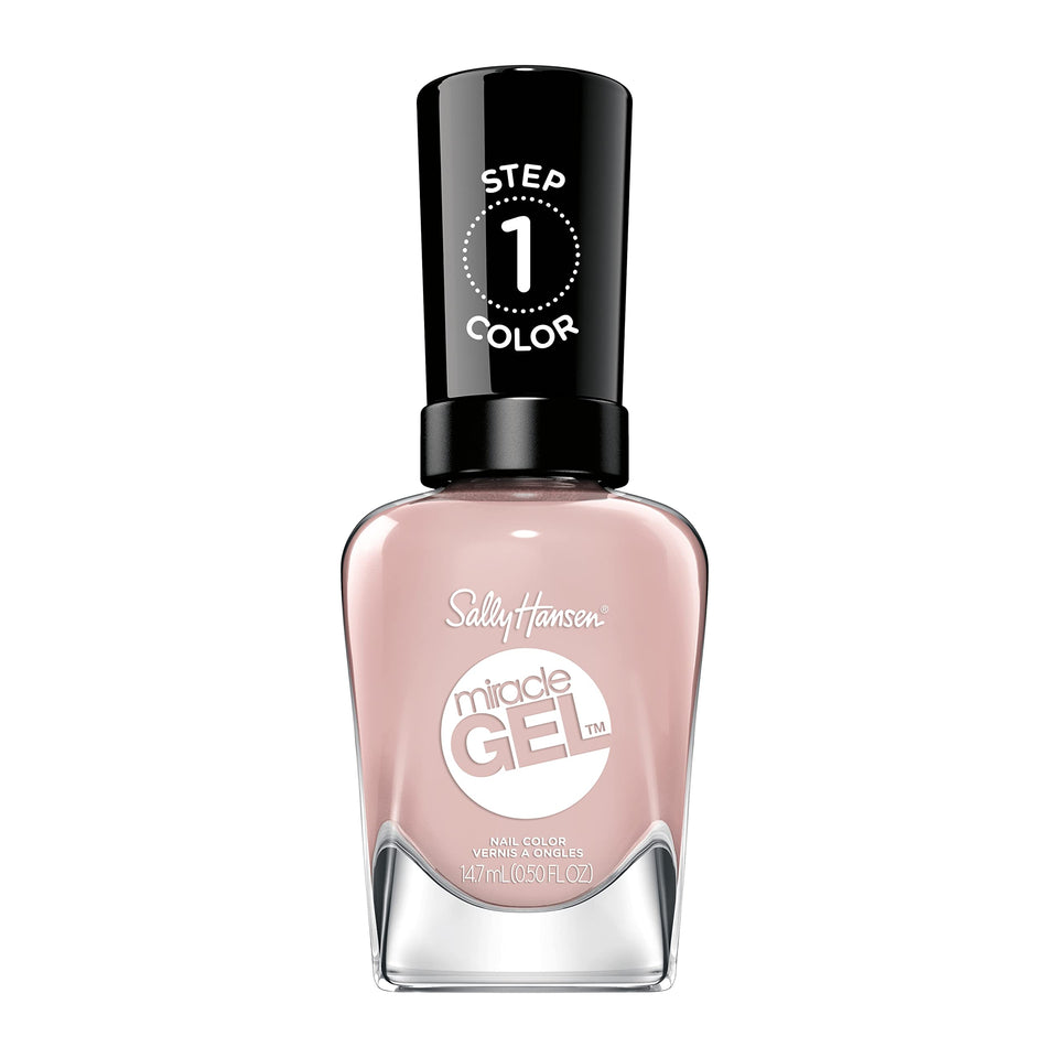 Sally Hansen Miracle Gel front bottle showing nude-pink shade and glossy finish