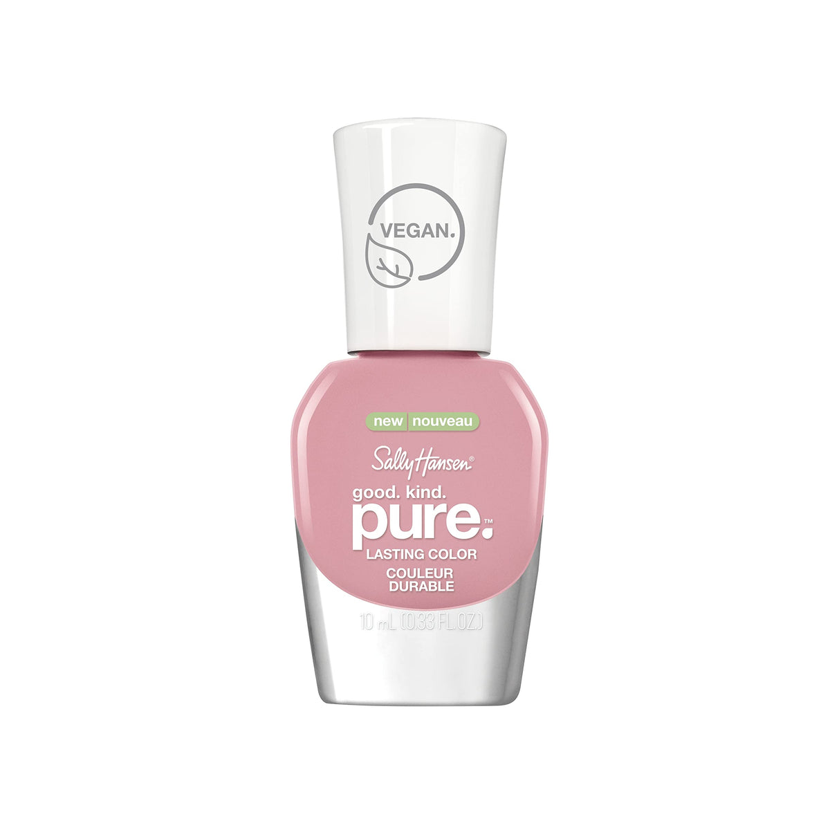 Sally Hansen front bottle showing Pinky Clay shade and shiny finish benefit