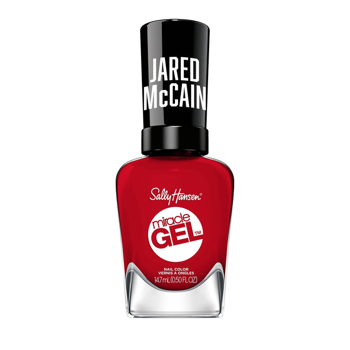 Sally Hansen bottle front showing Rookie Red vivid color and sleek label benefit