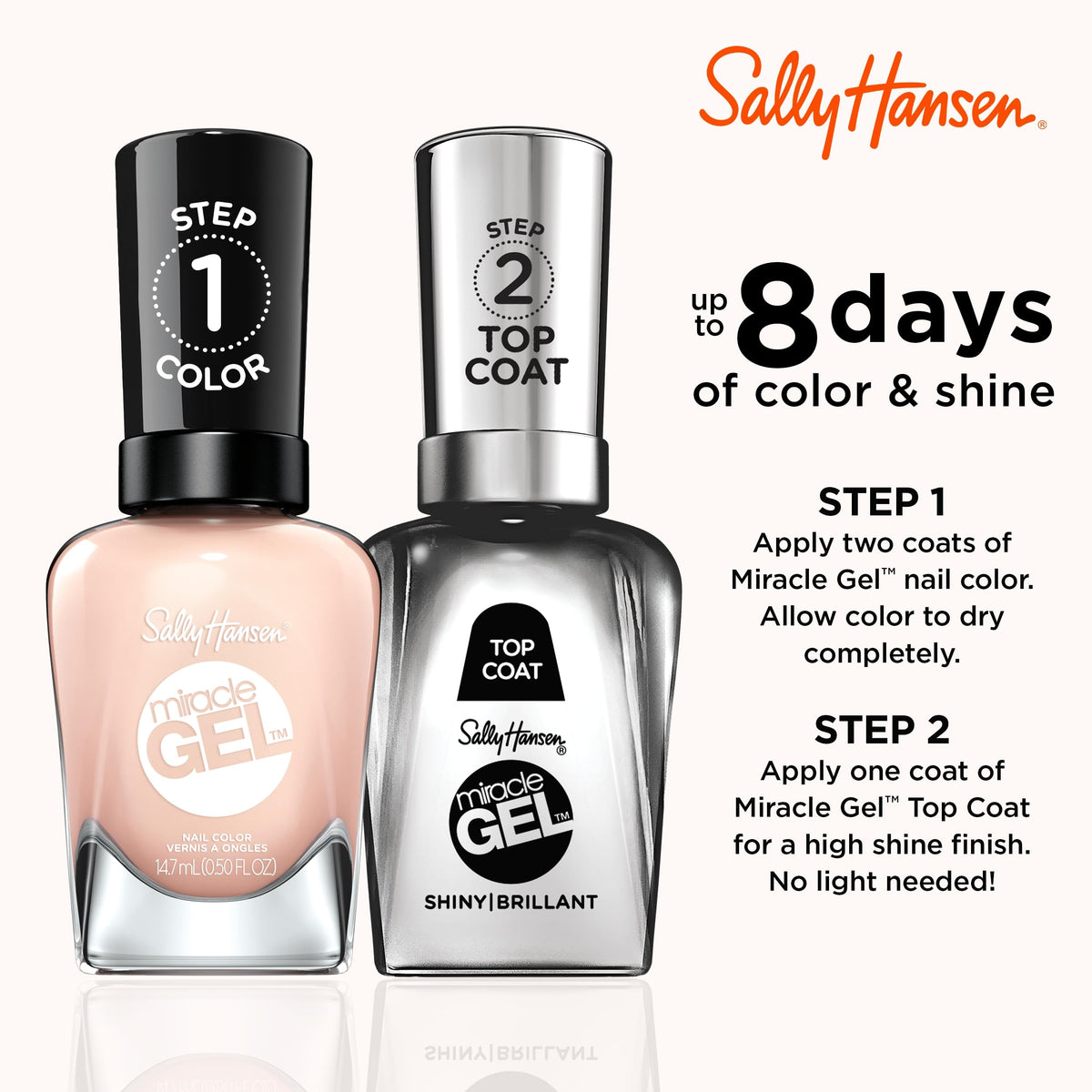 Sally Hansen bottle next to a coin for scale to show compact travel-friendly size