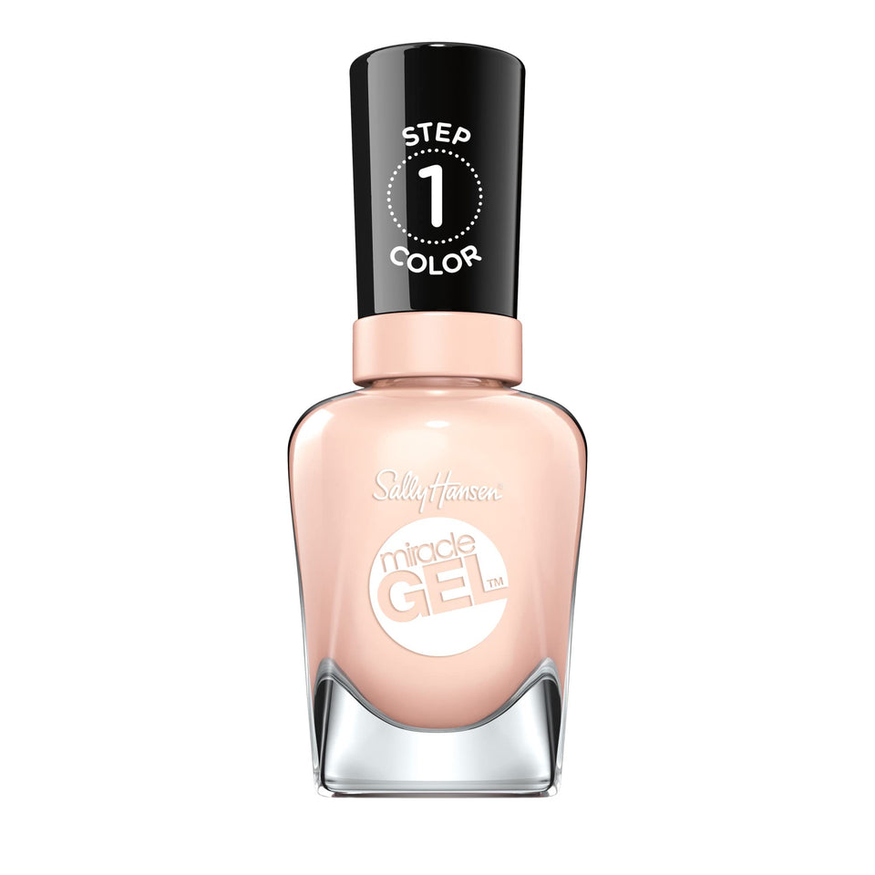 Sally Hansen bottle front packaging shows sheer pale pink shade and glossy finish