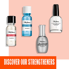 Sally Hansen bottle next to coin for scale indicating compact, travel-friendly size
