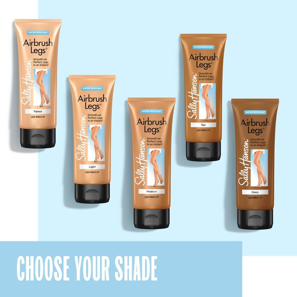 Sally Hansen swiped on leg closeup showing even coverage, conceals veins and spots