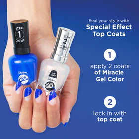 Manicure with Sally Hansen Unicorn Top Coat showing iridescent color shift benefit
