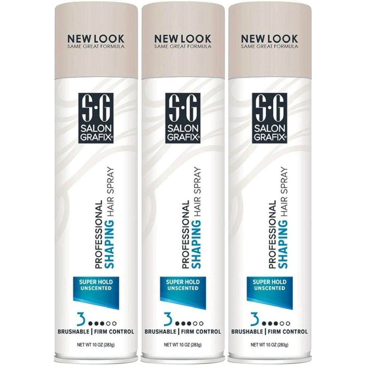 Salon Grafix front packaging showing three 10oz unscented cans and product benefits