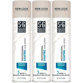 Salon Grafix front packaging showing three 10oz unscented cans and product benefits