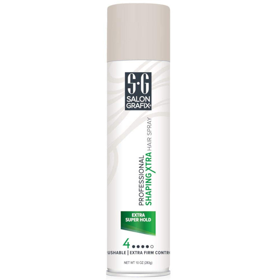 Salon Grafix can front label visible with extra super hold benefit