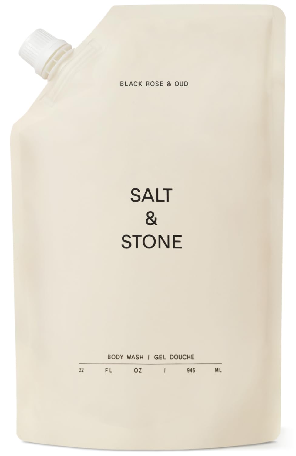 Salt & Stone front bottle showing sleek refill packaging and fragrance benefit