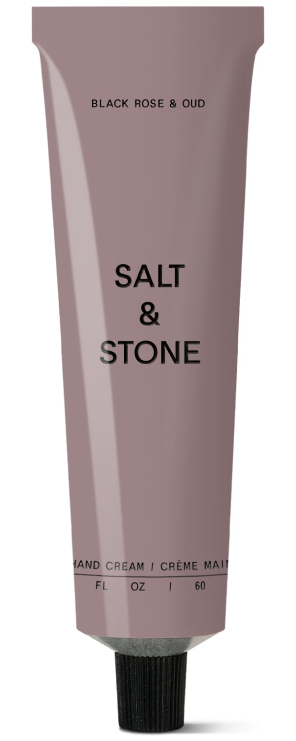 Salt & Stone front tube showing Black Rose & Oud label and compact size benefit