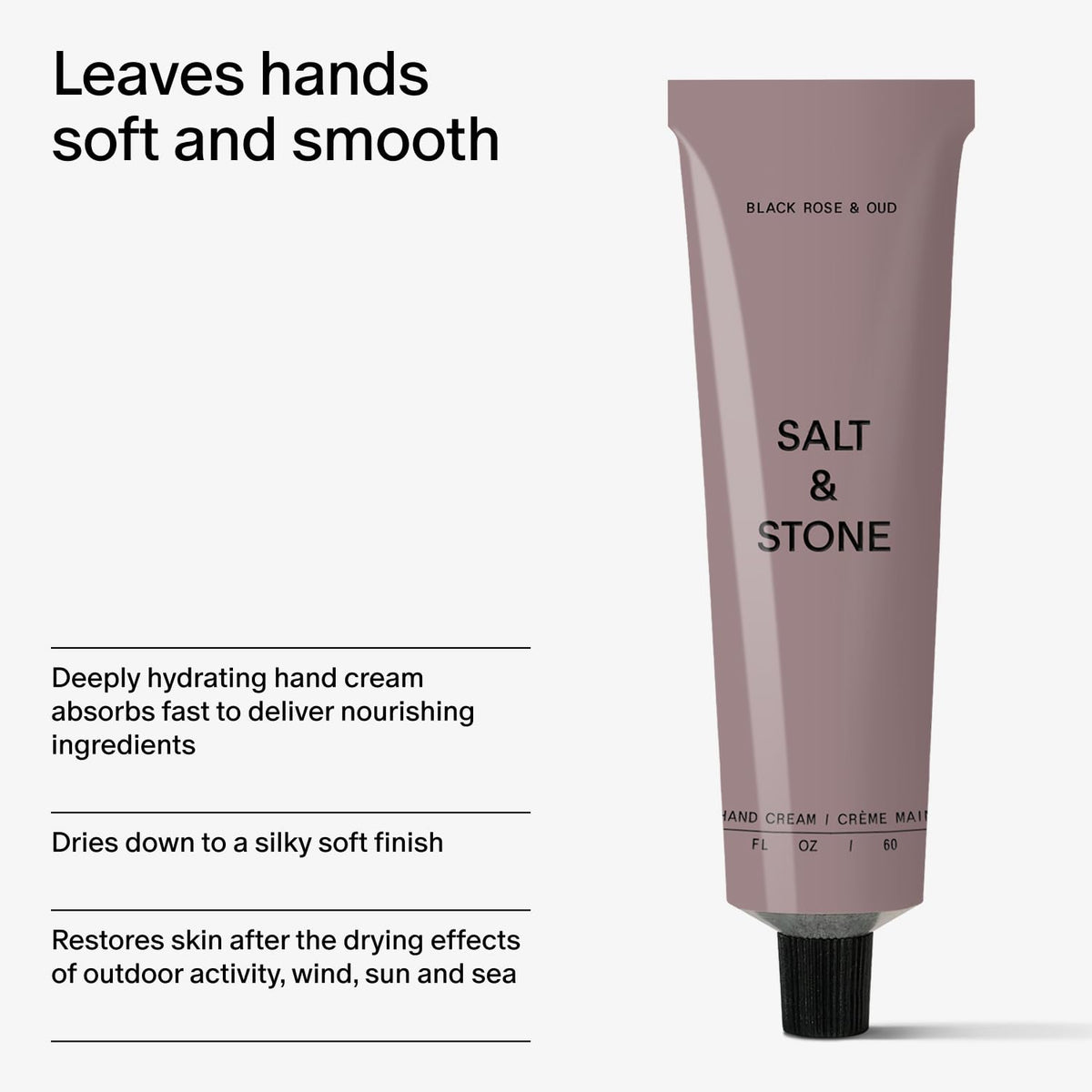 Salt & Stone label close-up emphasizing vegan, cruelty-free clean ingredients