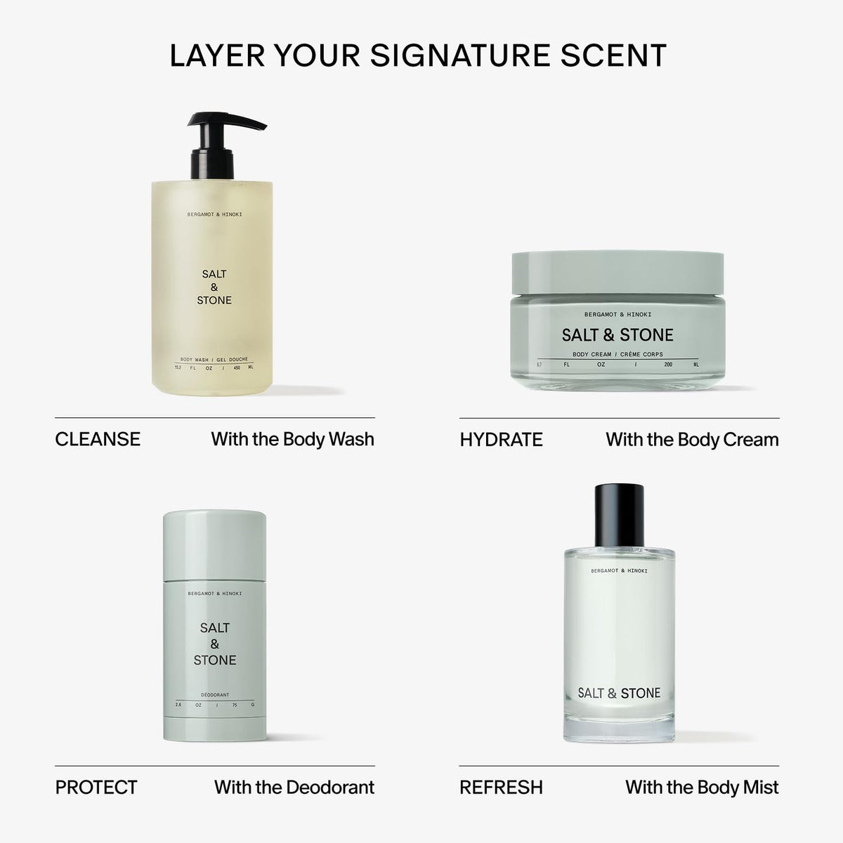Salt & Stone jar on bathroom vanity with towel, presents everyday lifestyle use