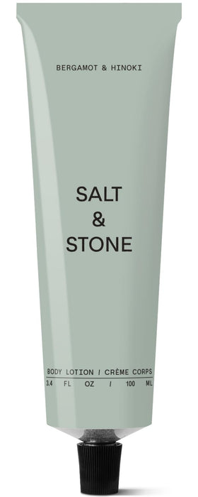Salt & Stone front packaging showing bergamot hinoki scent and travel-friendly size