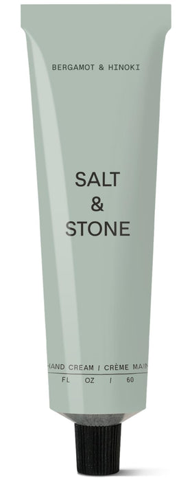 Salt & Stone front tube showing label and bergamot hinoki scent benefit