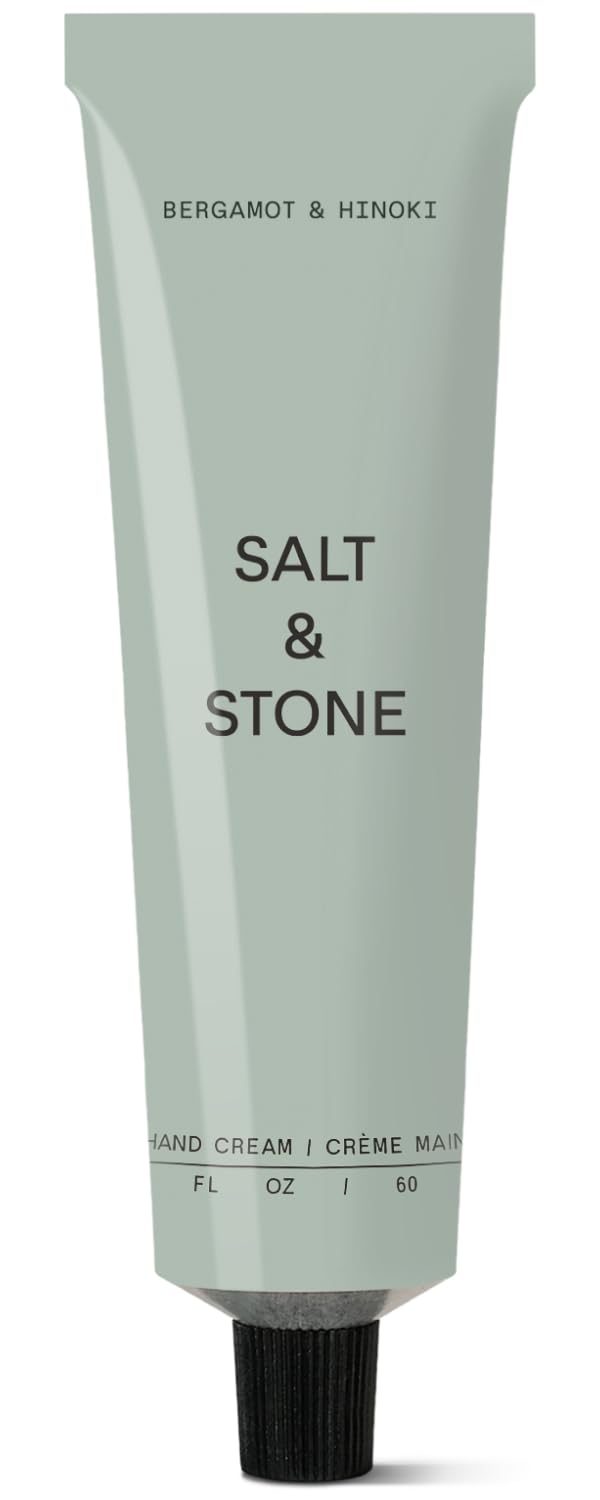Salt & Stone front tube showing label and bergamot hinoki scent benefit