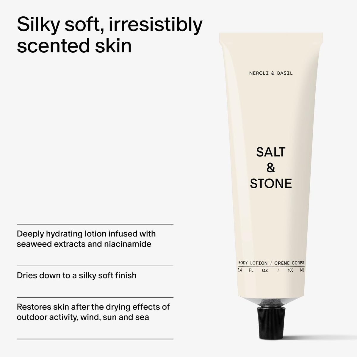 Salt & Stone bottle on bathroom shelf projecting everyday lifestyle use