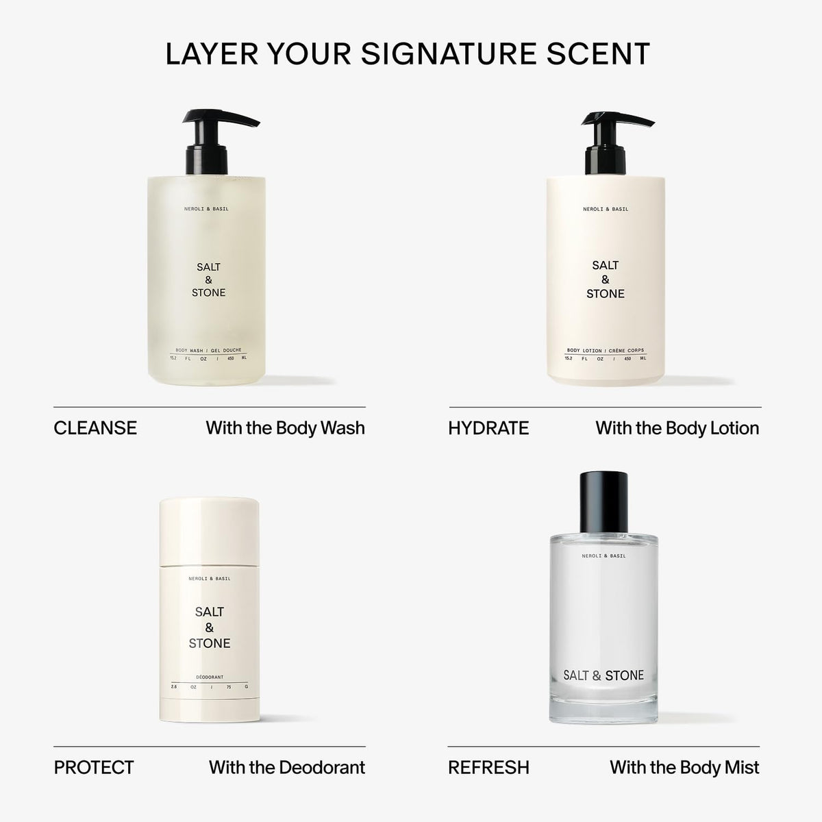 Salt & Stone lifestyle morning routine image conveying energizing scent and quick hydration
