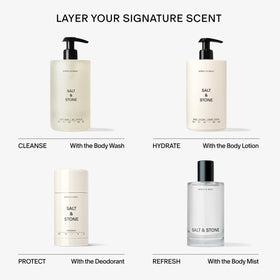 Salt & Stone lifestyle morning routine image conveying energizing scent and quick hydration