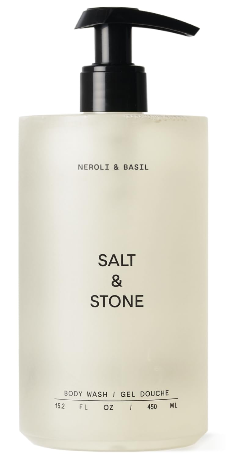 Salt & Stone front bottle view showing neroli and basil scent and hydrating benefits