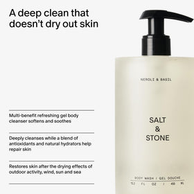 Salt & Stone in-shower use with hand applying gel for refreshed, moisturized skin